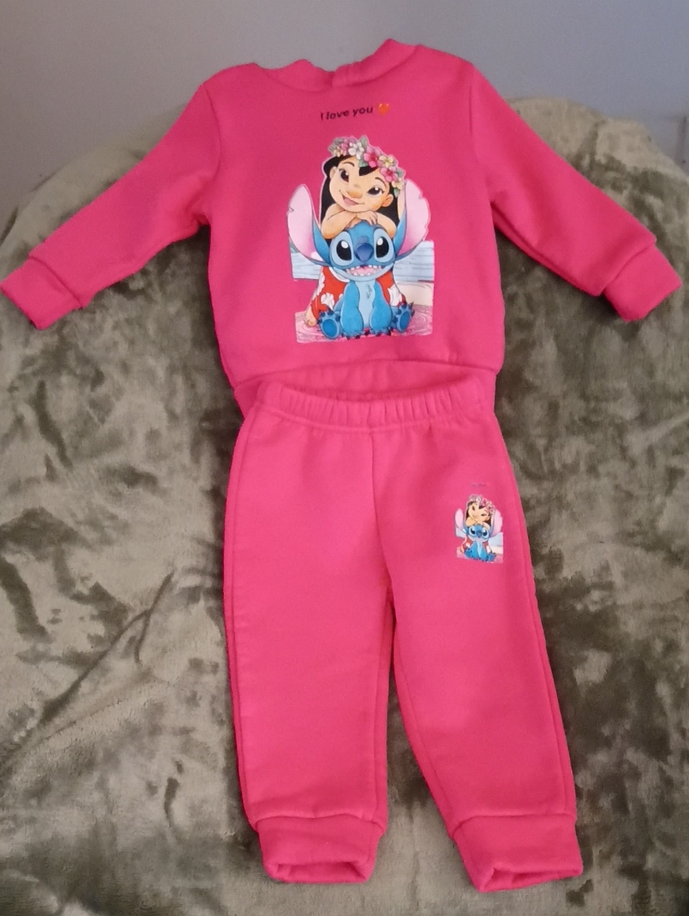A216 Pink Lilo & Stitch Kids Matching Set - Cozy Sweatshirt & Joggers